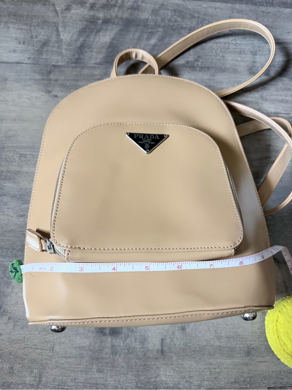 Designer Inspired Beige Backpack with Front Pocket - Picture 3 of 7